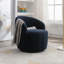 Fauteuil demi-tonneau avec accoudoirs pivotants en tissu Teddy et anneau en métal thermolaqué noir, bleu foncé