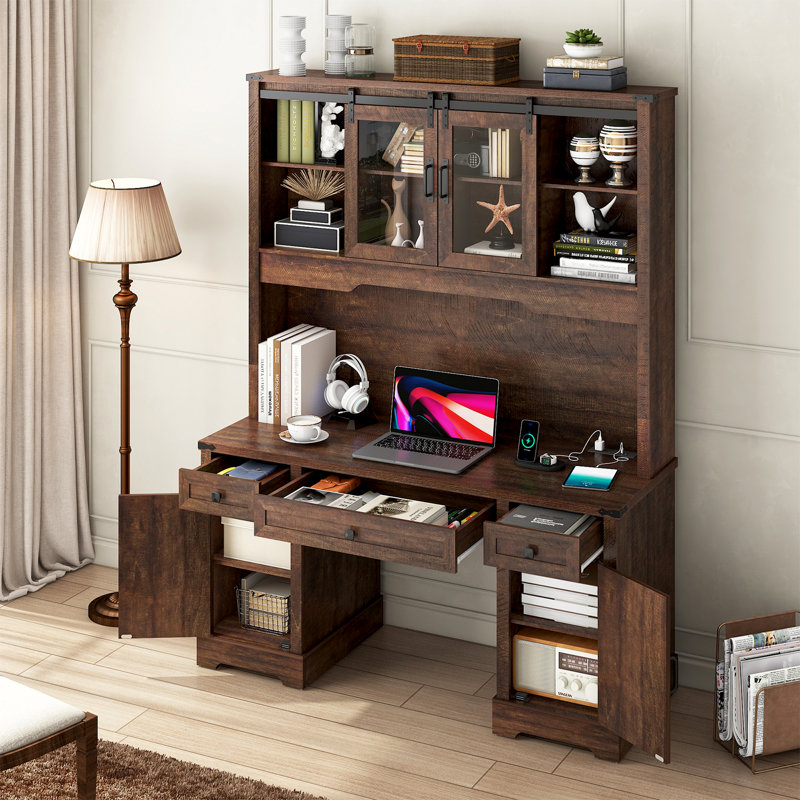 Bureau double caisson pour bureau avec rangement 76 po, Brun