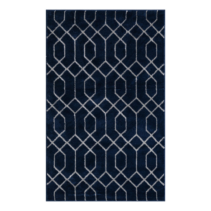 Tapis bleu marine / argent Glam, Rectangle 3 pi 1 po x 5 pi 3 po