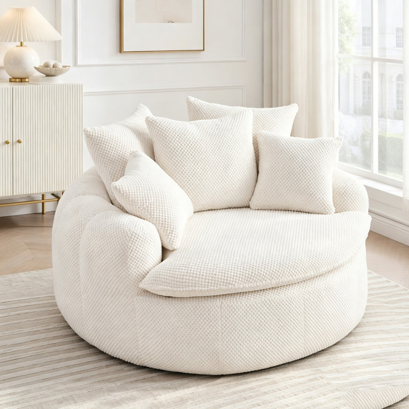 Chaise longue surdimensionnée en forme de citrouille désossée, Tissu beige, 1