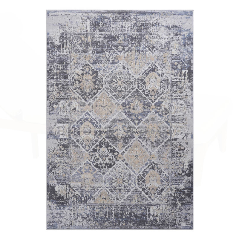 Temeshia zone traditionnelle 8 X 10, Gray/Blue