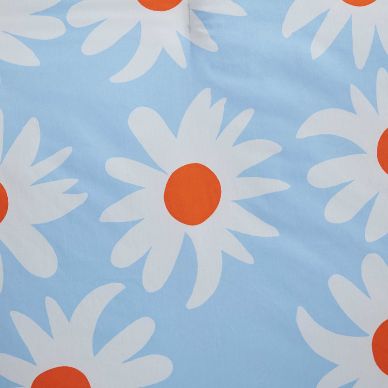 Marimekko Rantaniitty Cotton Orange Duvet Cover Set, King Duvet Cover + 2 King Shams, Orange Floral