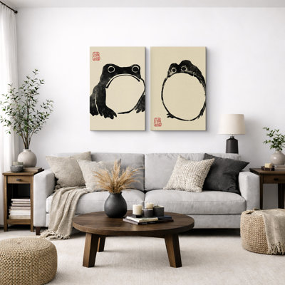 «Japanese Frogs» par Matsumoto Hoji, minimaliste moderne, impression numérique sur toile, impression numérique sur toile encadrée