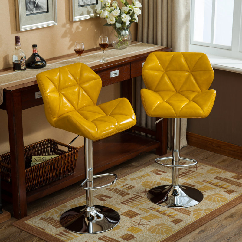 Diljana Swivel Upholstered Adjustable Height Counter Stool with Metal Frame, Yellow