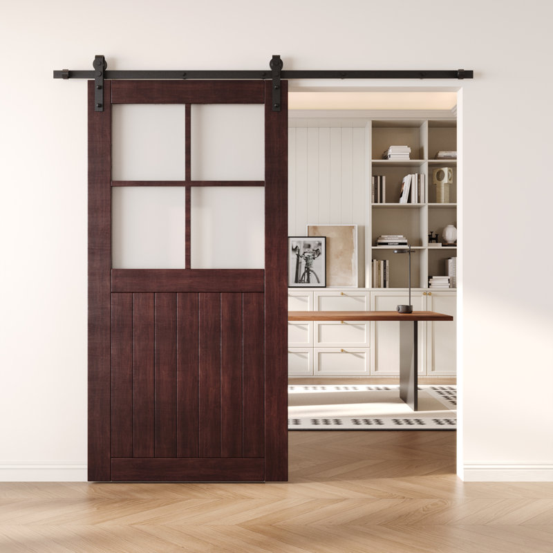 Porte de grange coulissante en bois massif non assemblé 30 x 80 couleur acajou rouge, 30 po x 80 po