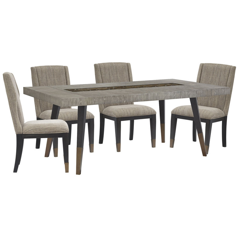 Rectangular Dining Table With 4 Host Chairs, 5 Pcs: Table, 4 Chairs, Gray/Black/Brown