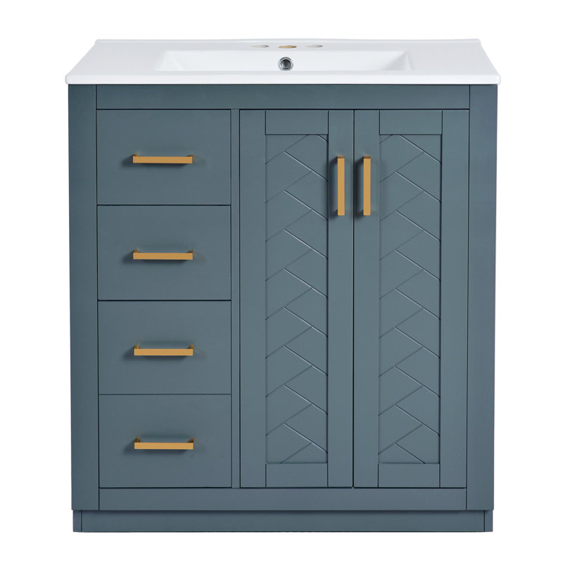 Ensemble de meuble-lavabo 30 po avec tiroirs et armoires, Bleu