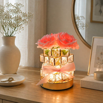 Lampe tactile en forme de rose, rechargeable et sans fil, avec éclairage à intensité variable en continu en 3 couleurs ; petite veilleuse idéale pour les fêtes, les restaurants, les chambres, les bars, les cafés et comme cadeau d’anniversaire pour les femmes ou les mamans.