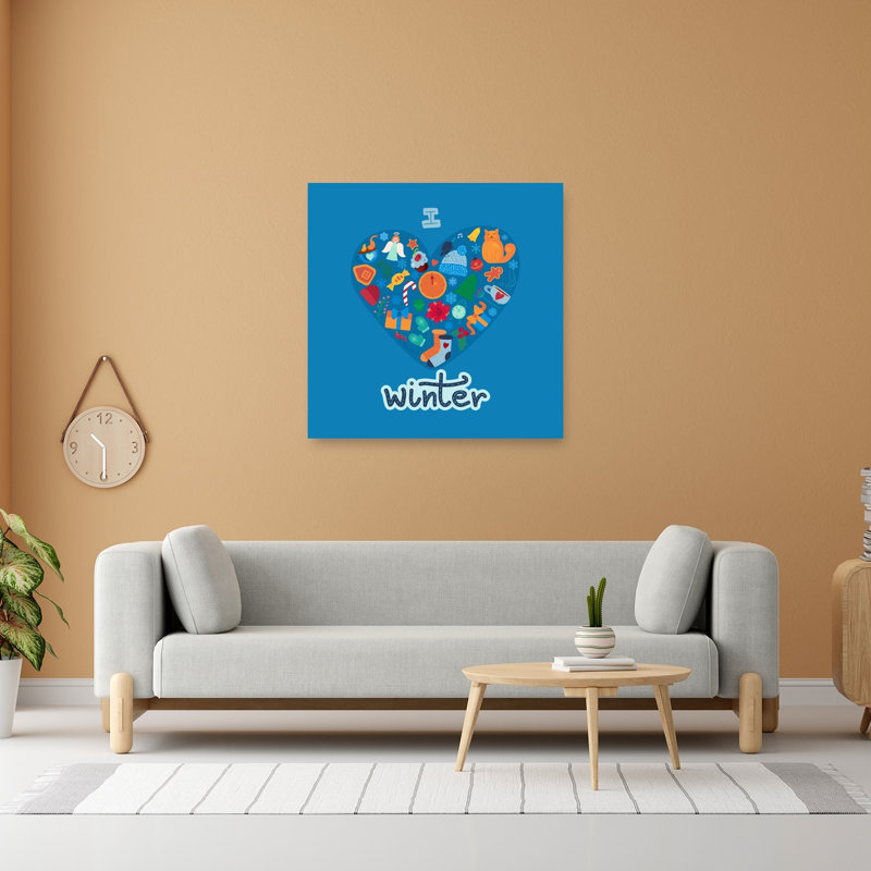 Cozy Winter Heart, arbre de Noël contemporain abstrait, paysage d'hiver, reproduction d'art mural, 48" H x 48" W