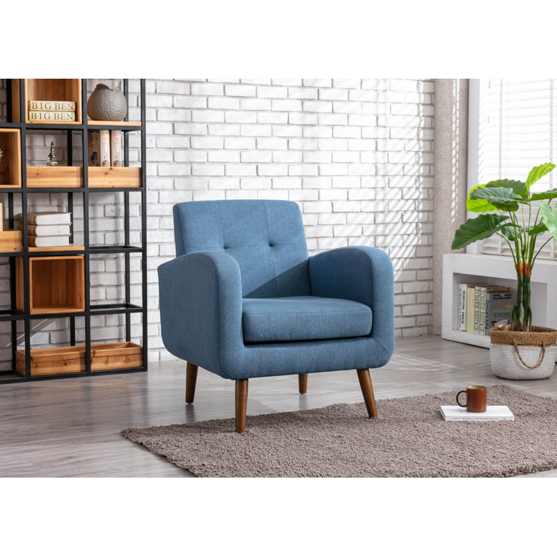 Jonoah Fabric Accent Chair with Rubberwood Legs, Blue Polyester Blend