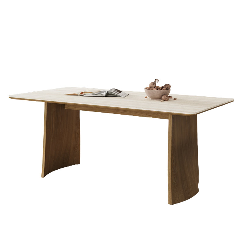 Table de salle à manger 70,87 "rectangulaire, plateau en pierre frittée avec base en bois
