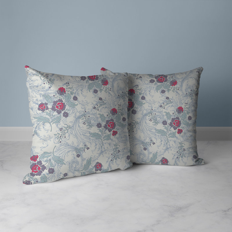Coussin décoratif réversible à motif floral Meadow Strokes, Vert / gris, H 18 po x l 18 po
