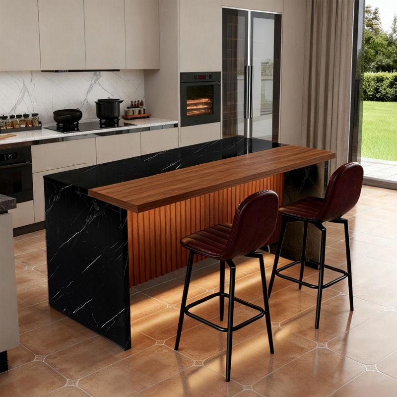 Table moderne avec 2 tabourets de bar, ensemble de table de salle à manger avec éclairage DEL pour la salle à manger, Noir