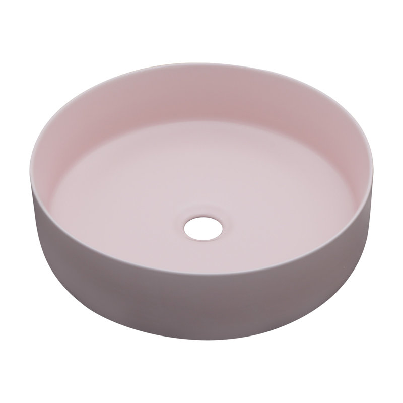 15.75"X15.75" Pink Ceramic Vessel Bathroom Sink, Pink