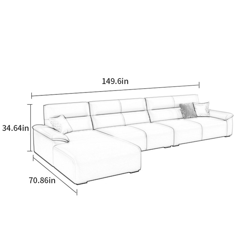 American minimalist modern sofa, 34.64" H x 149.6" W x 70.86" D