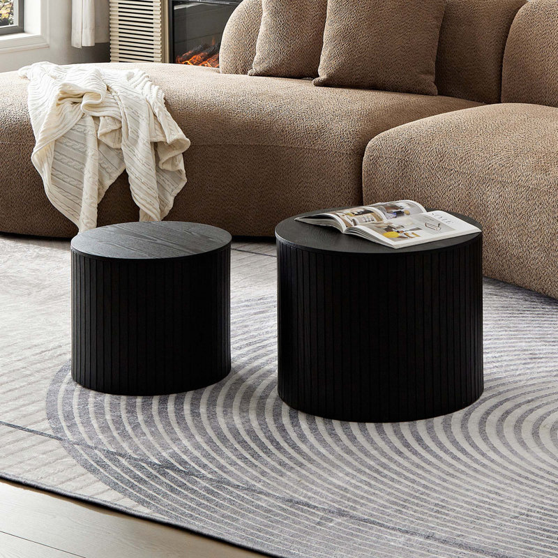 Table basse rectangulaire avec plateau en bois manufacturé et tablette, Noir