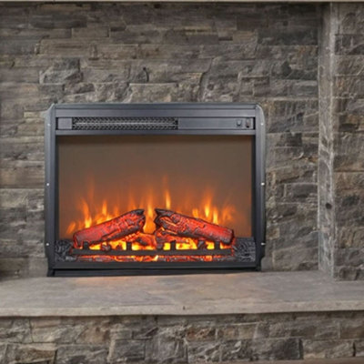 23 inch electric fireplace insert heater with log set & realistic flame, overheating protection without control
