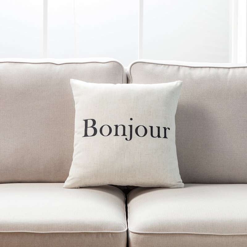 Bonjour Text On Whitewith Polyester Insert Pillow