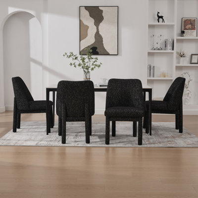 Ensemble de 4 chaises de salle à manger de 21,46 po de largeur, minimalistes, modernes, rembourrées en chenille, pieds en bois d'hévéa, dossier haut incurvé, convenant à la salle à manger, à la cuisine, au salon, à la chambre à coucher et à un appartement, noir / gris