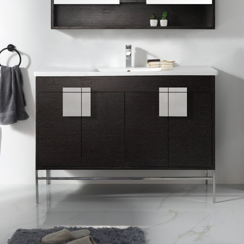 Ensemble de meuble-lavabo simple 48 po Maisie, Grain droit noir, Chrome poli