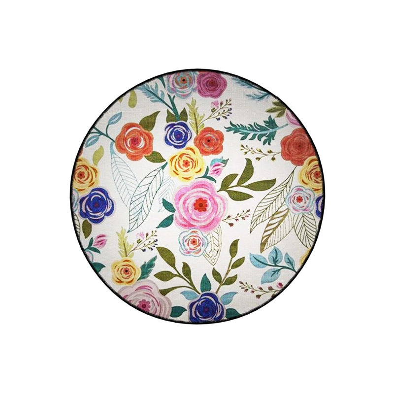 Multicolored Floral Detailed Woven Base Modern Decorative Carpet, Round 5'