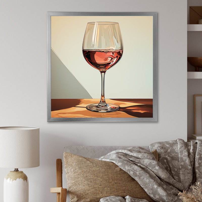 «Pink Crisp Elegance Of Wine Glass II», art mural vin, Cadre simple argenté, H 16 po x l 16 po x P 1 po