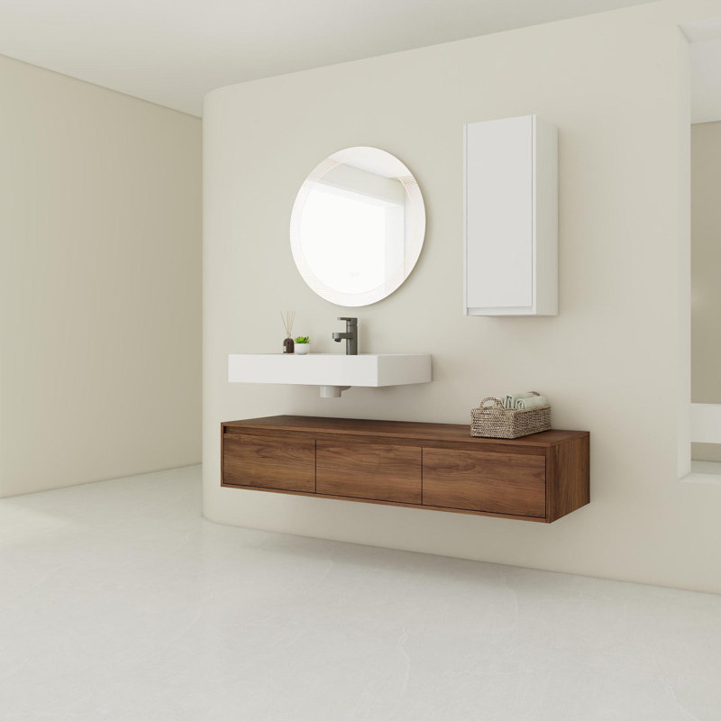 Meuble-lavabo mural 30 po avec lavabo et armoires latérales