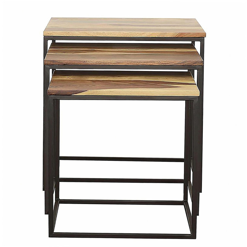 Ensemble de 3 tables gigognes noir naturel
