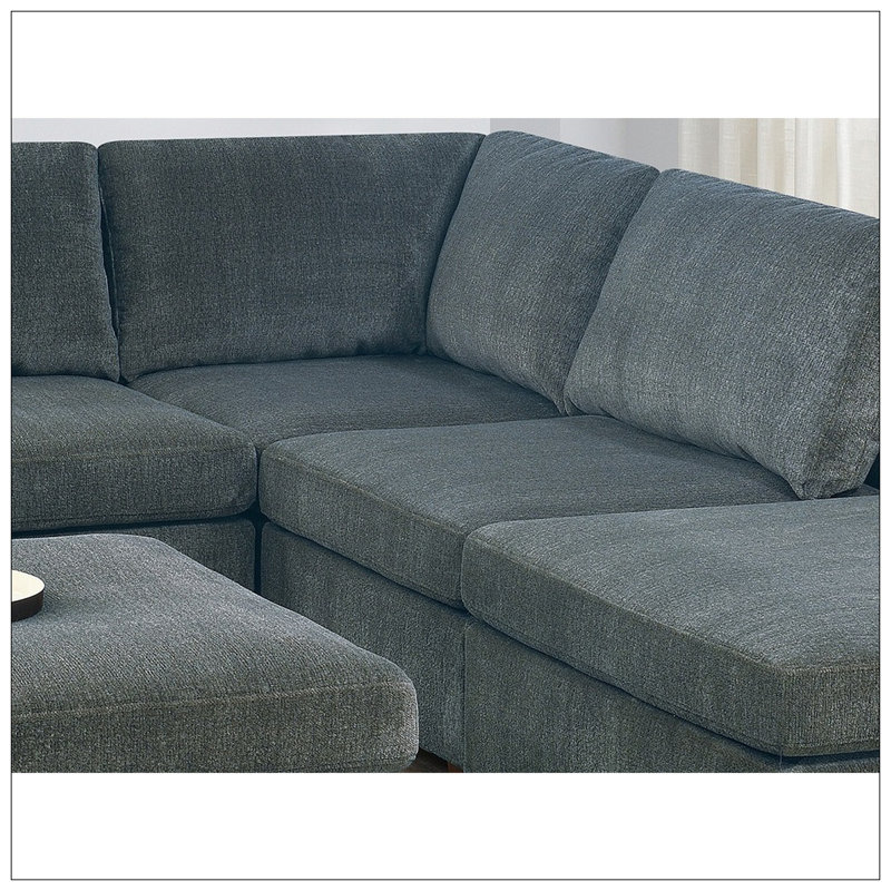 Chenille Modular Sectional Sofa, Gray Polyester Blend, 35" H x 104" W x 104" D