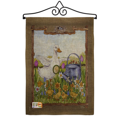 En toile jute à 2 côtés, canards et canards : 19 x 13 po drapeau de jardin