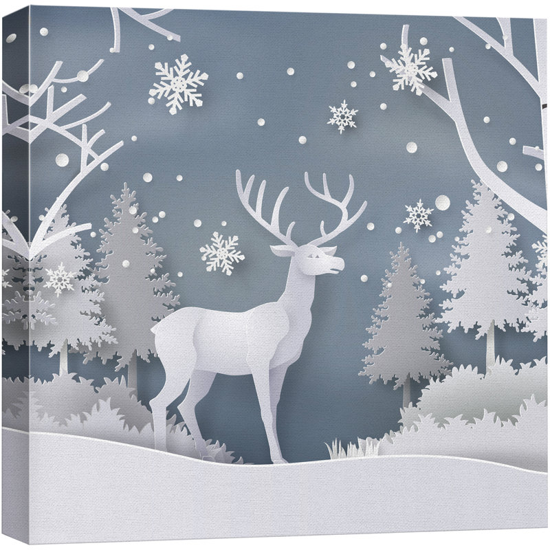 «Snow Deer Merry Christmas», reproduction sur toile tendue, L 24 po x H 24 po
