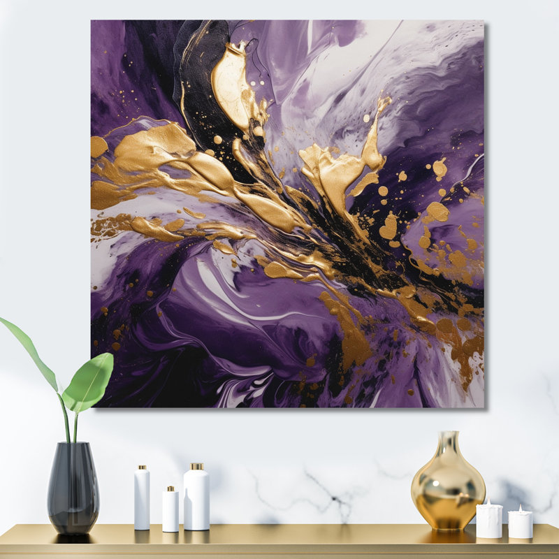 Mauve et or liquide Magic II - art mural abstrait, H 16 po x l 16 po, Sans cadre, Toile tendue