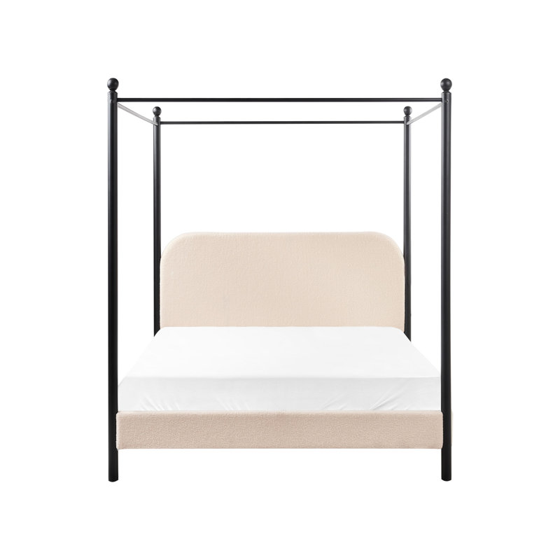 Four Poster Bed Boucle DANNEMOIS, Beige, European Double (140 x 200 cm)
