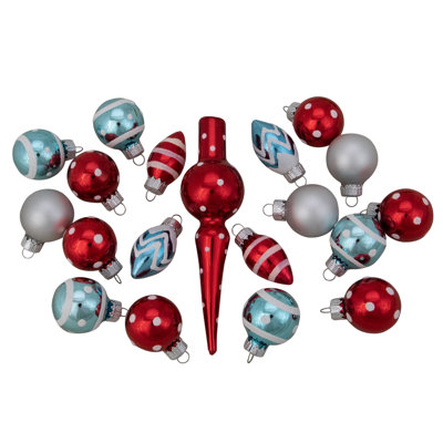 Ensemble de décoration de Noël en verre givré rouge et bleu 19 carats 5,25 po