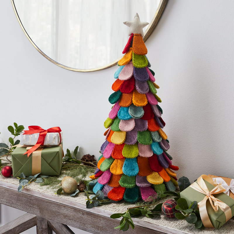 26" Handmade Multicolor Christmas Tree in Hand Felted Wool - Extra Large