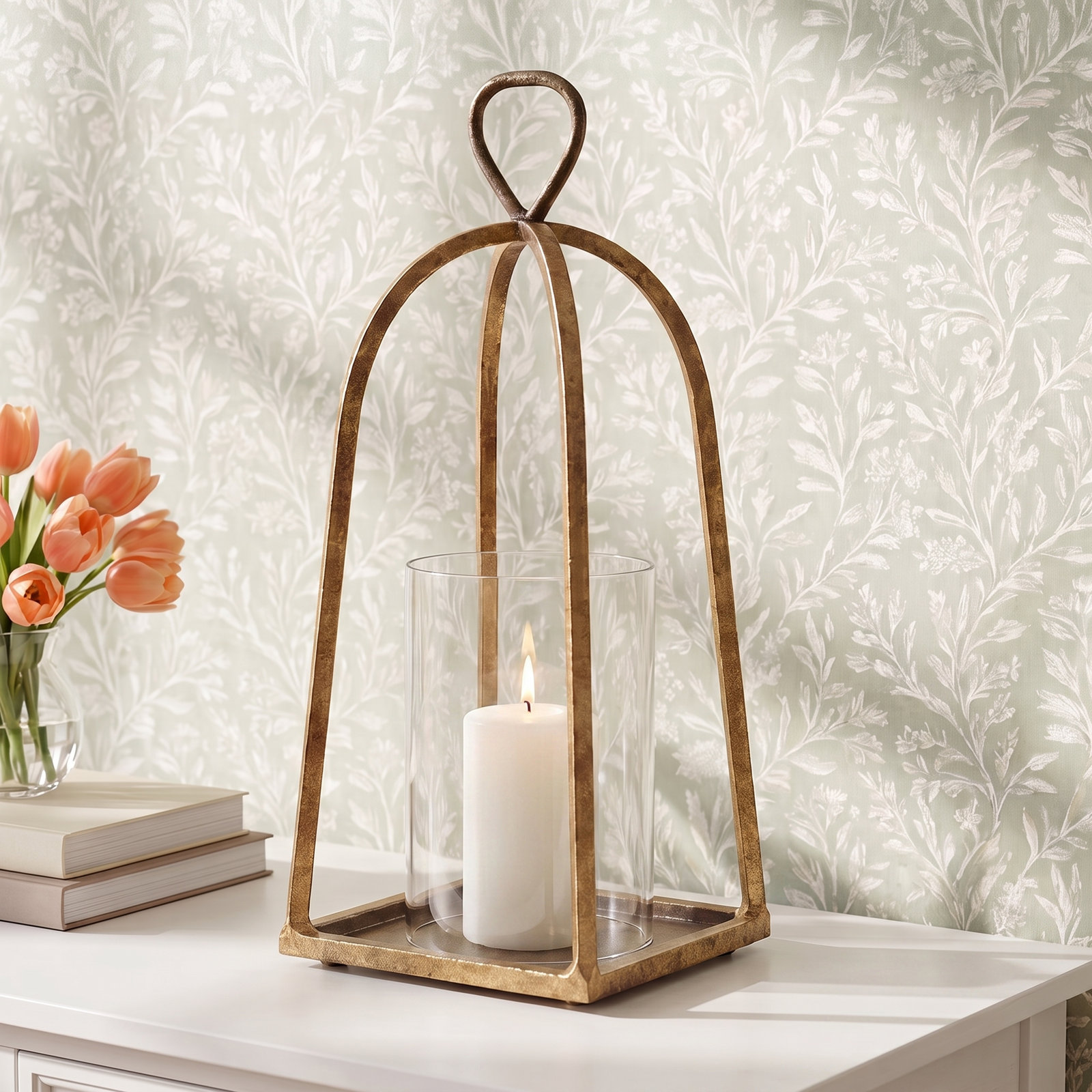 Saga Glass Hurricane Candle Holder, 18.5" H x 8" W x 8" D