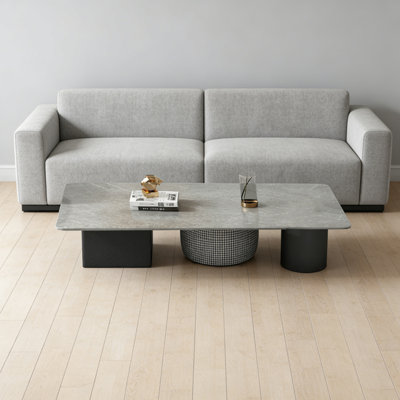 Modern Rectangle Slate Coffee Table with 2 Drawers