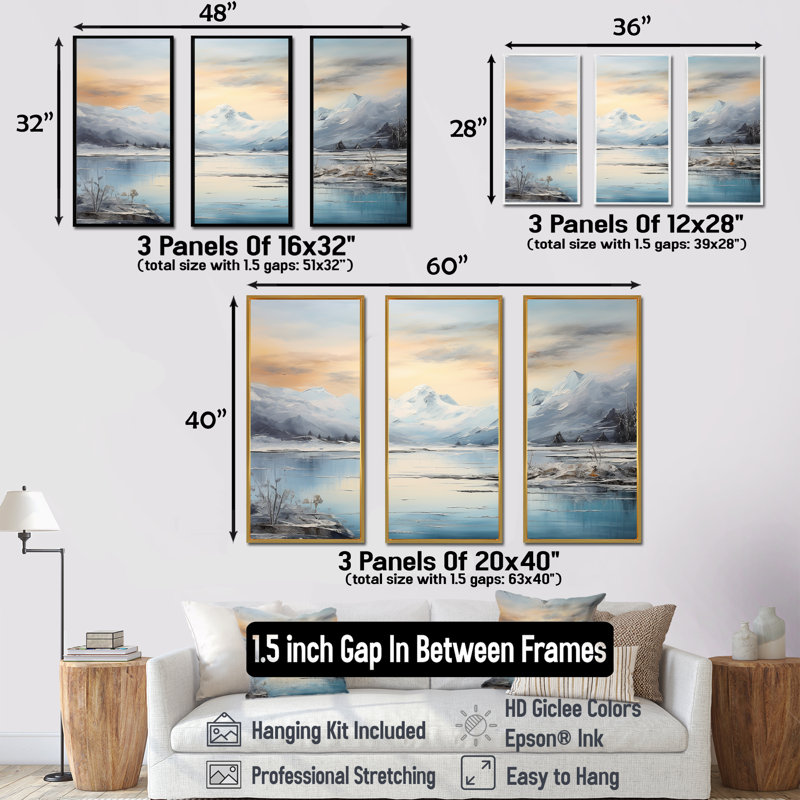 Glacier Sunrise In Alaska I - ensemble d'art sur toile Glacier, Cadre flottant blanc, H 40 po x l 60 po x P 1 po