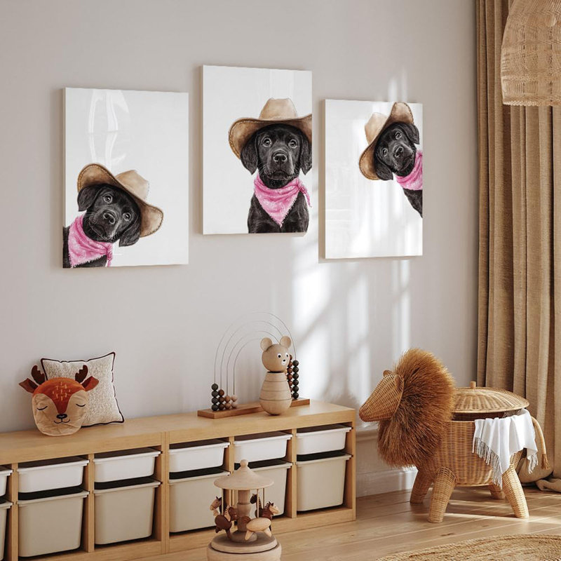 Labrador noir sur toile, ensemble de 3 reproductions de photos de chiens de cow-boy de l'Ouest