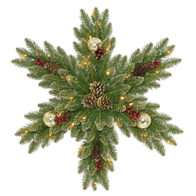 32 in. Shimmering Gold Alpine Crest Fir Snowflake with LED Lights