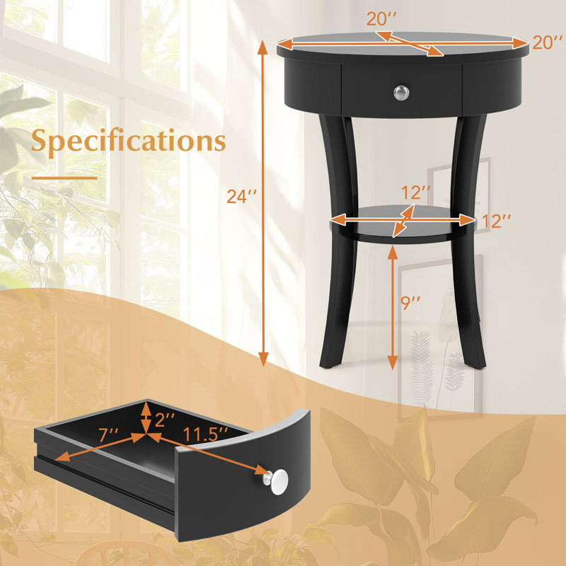 2 Pcs 2-tier Side End Sofa Table Round Nightstand Bedroom Living Room Black