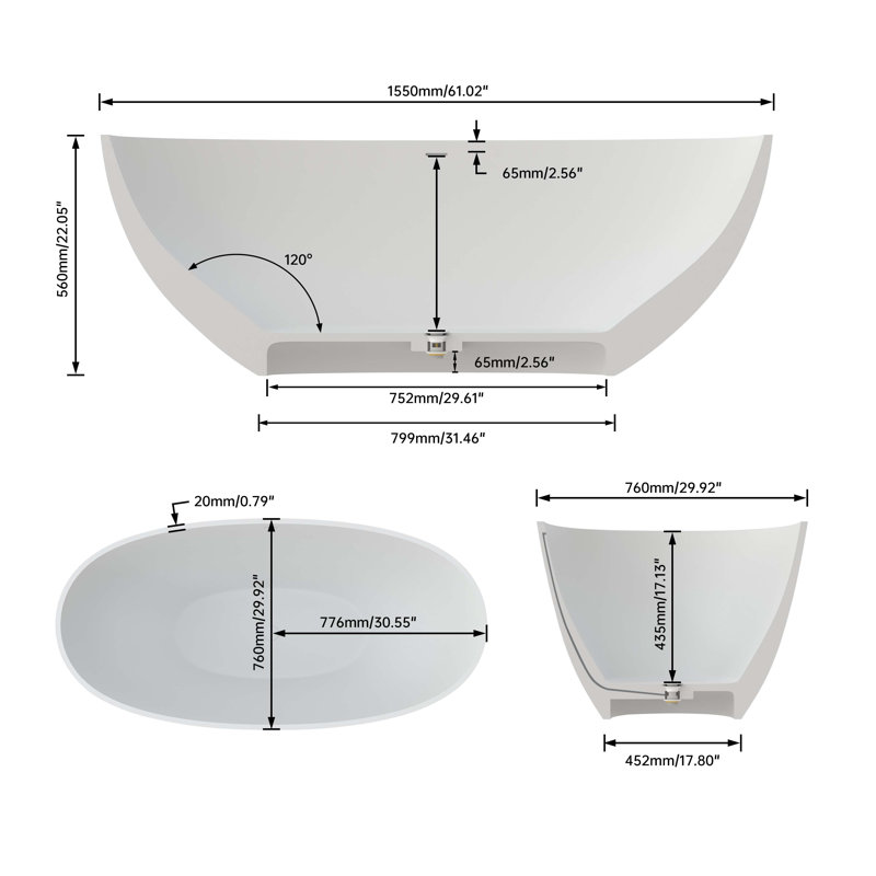 Premium Solid Surface Deep Soaking Bathtub In Matte White