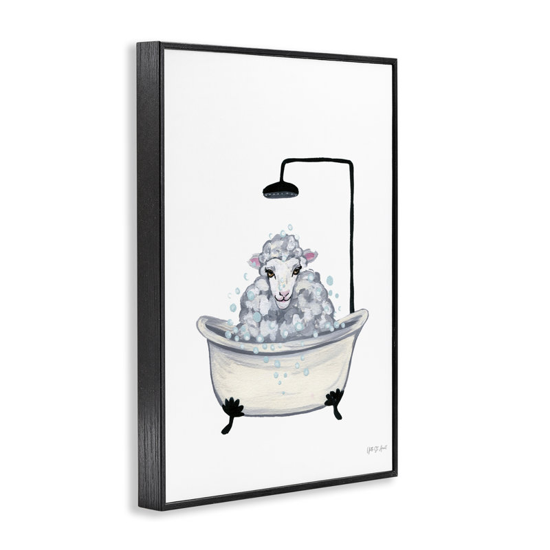 «Farm Sheep Bathaign», estampe numérique par yvette St. Amant, Giclée encadrée noir minuit, H 24 po x l 16 po