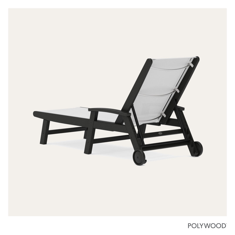 POLYWOOD Coastal Chaise with Wheels, Black, White