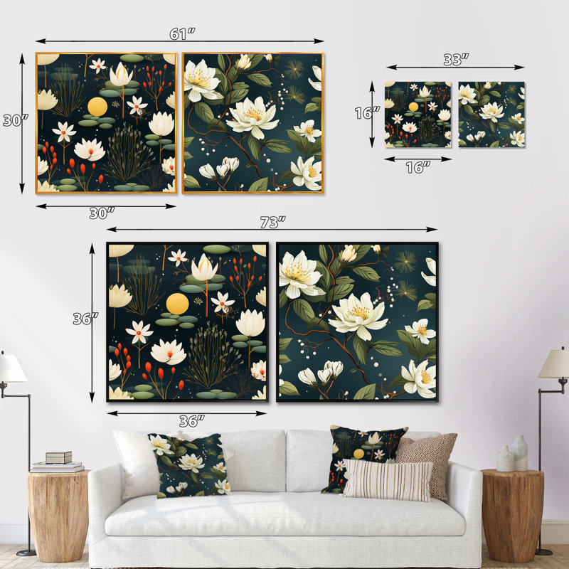 Sherree - Ensemble de 2 collages carrés floraux, H 30 po x l 61 po, Toile tendue