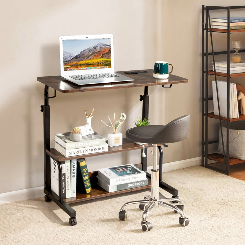 Table de bout pour ordinateur portable avec table de chargement, 2 ports USB, Brun