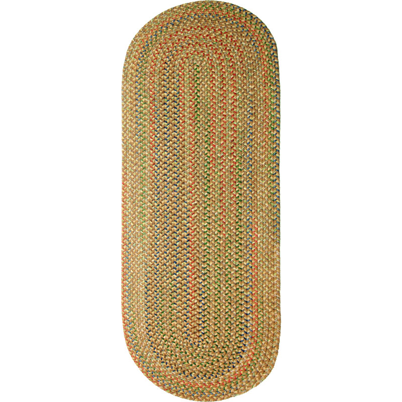 Tapis beige jaunâtre tressé Deckerville, Tapis de couloir ovale 2 pi x 8 pi