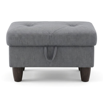 Light Gray Linen Tufted Storage Ottoman Bench, Rectangular Lift Top Foot Stool With Soft Close Hinges & Wood Legs For Entryway Bedroom Living Room