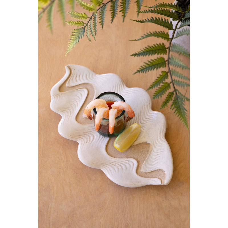  Ceramic Serving Platter Clam Design Decorative Serveware for Tabletop Decor White Glazed Unfinished Finish