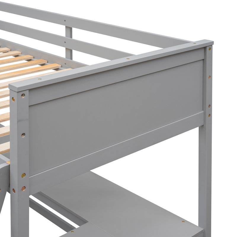 Lit mezzanine simple avec bureau et tablettes - gris, optimisation de l'espace pour les petits espaces, structure en bois, rangement idéal pour travailler et dormir, espace de travail gris